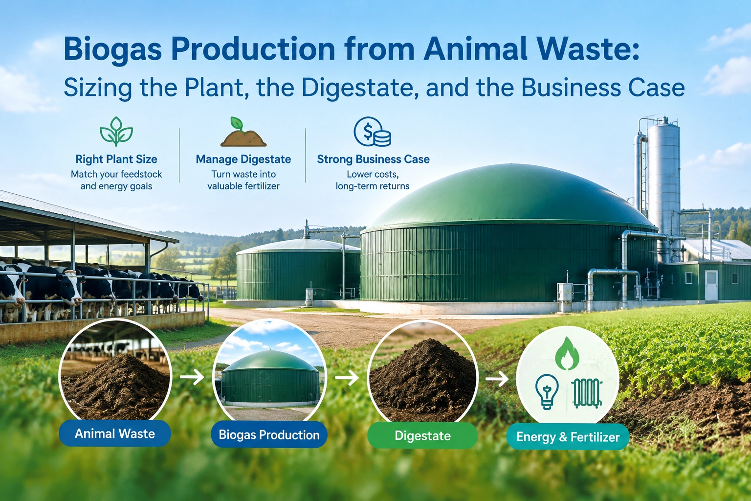 Biogas Production from Animal Waste: Sizing the Plant, the Digestate, and the Business Case